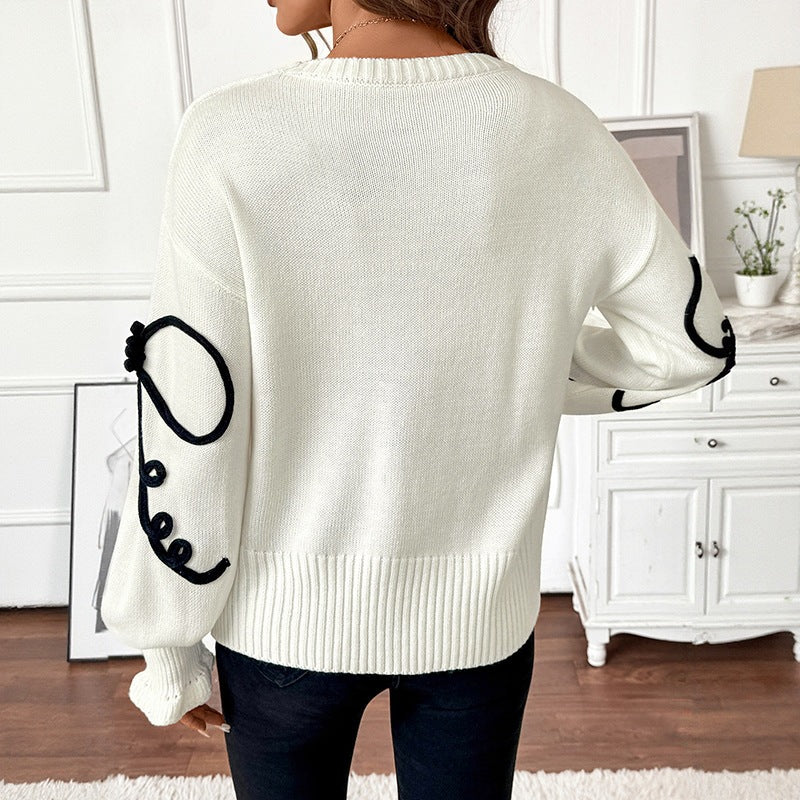 Loose Textured Jacquard Pullover Sweater