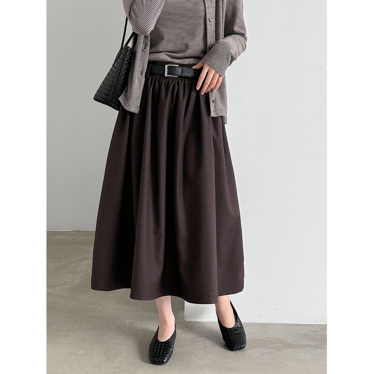 High-Waisted Pleated A-Line Maxi Skirt for Women Hip-Hiding Slimming Commute Versatile Half Skirt