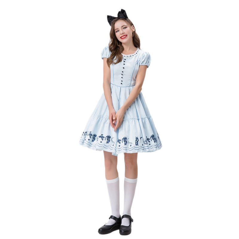 Alice in Wonderland Blue Dress Maid Costume Cute Lolita Stage Performance Outfit