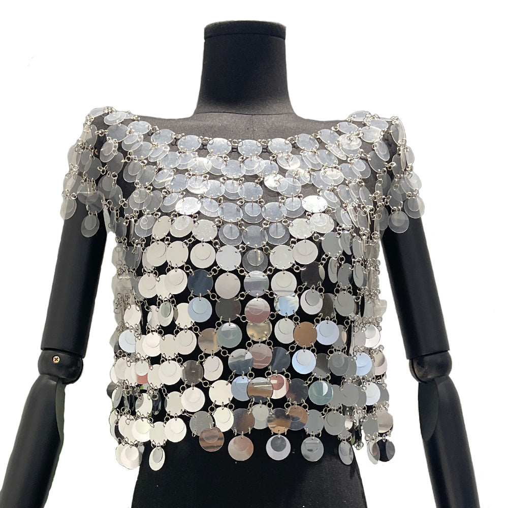 Heavy industry sequin hollow vest suspender short retro handmade performance clothing trend