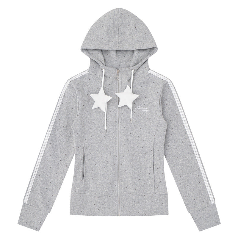 Light gray full star hooded white star jacket