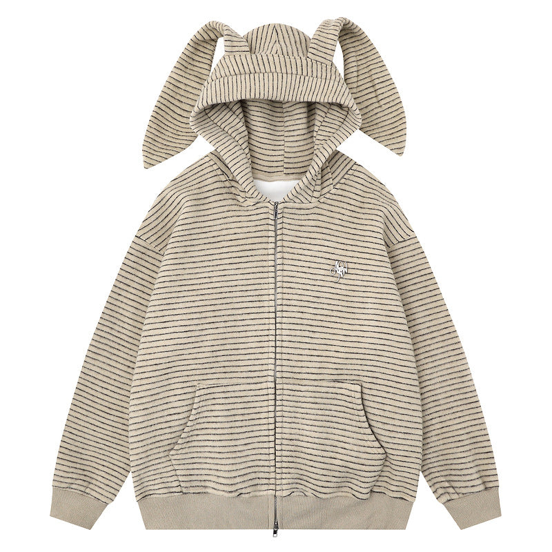 Hooded jacket with kangaroo pocket | Loose zipper cardigan