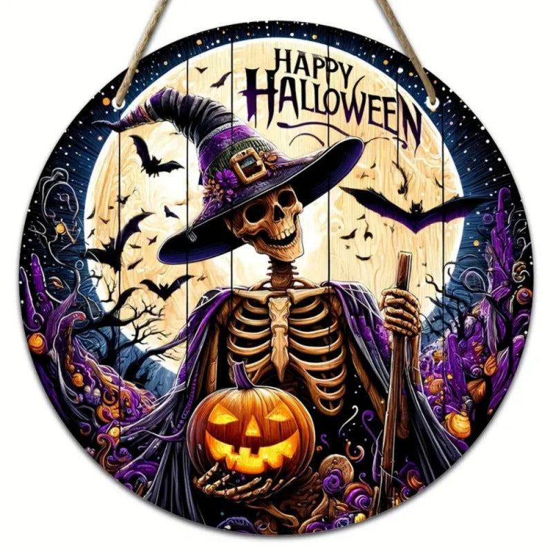 Halloween Wooden Round Pumpkin Sign Plaque Door Hanging Decor for Halloween Party Wooden Front Door Sign