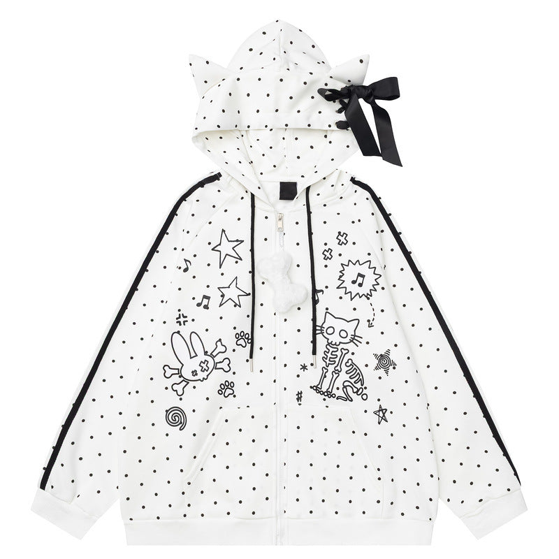 Full circle cat ear hooded zipper cardigan