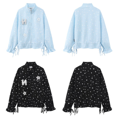 Full printed star drawstring hoodie