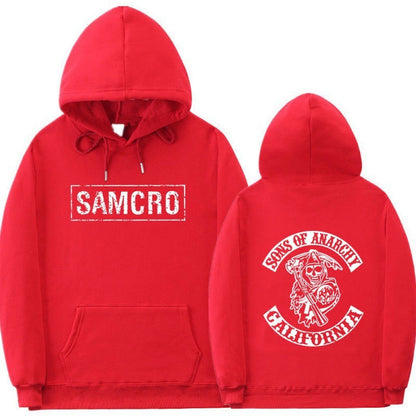 Casual Couple Pullover Fleece-Lined Hooded Sweatshirt with SAMCRO Print