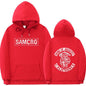 Casual Couple Pullover Fleece-Lined Hooded Sweatshirt with SAMCRO Print