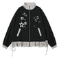 Checkered patchwork jacket with star drawstring cardigan jacket