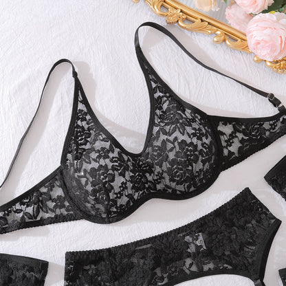 Sexy lingerie set comfortable perspective mesh gloves leg socks fun five piece set