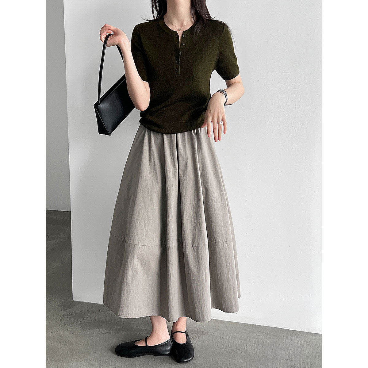 Elastic High-Waisted A-Line Skirt for Women, Office Wear, Versatile Bubble Umbrella Skirt