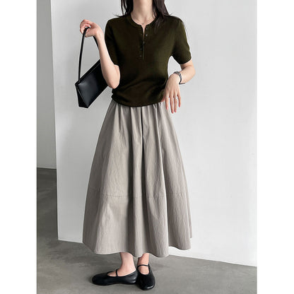 Elastic High-Waisted A-Line Skirt for Women, Office Wear, Versatile Bubble Umbrella Skirt
