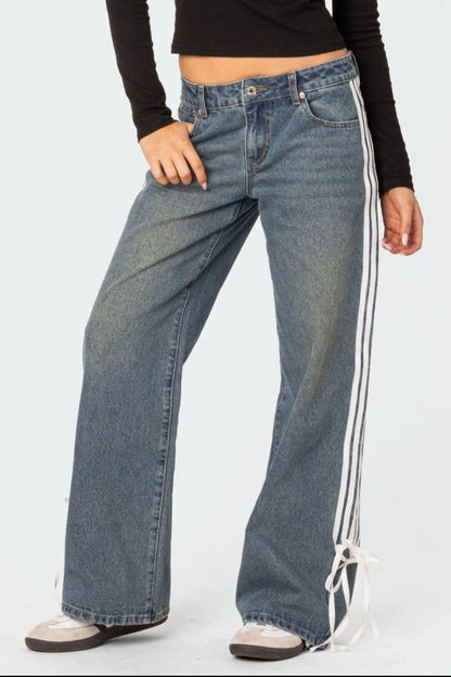 Side Striped Wide Leg Jeans