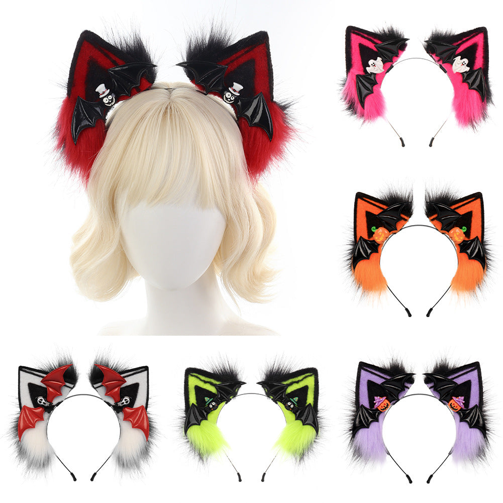 Halloween Cat Ear Headband Plush Faux Cat Ears Pumpkin Hair Accessory Lolita Live Streaming Halloween Prop