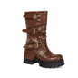 Thick Heel High Heel Women's Short Boots with Belt Buckle Slip-On Tube Boots