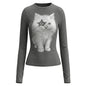 White round neck slim fit long sleeved T-shirt for women