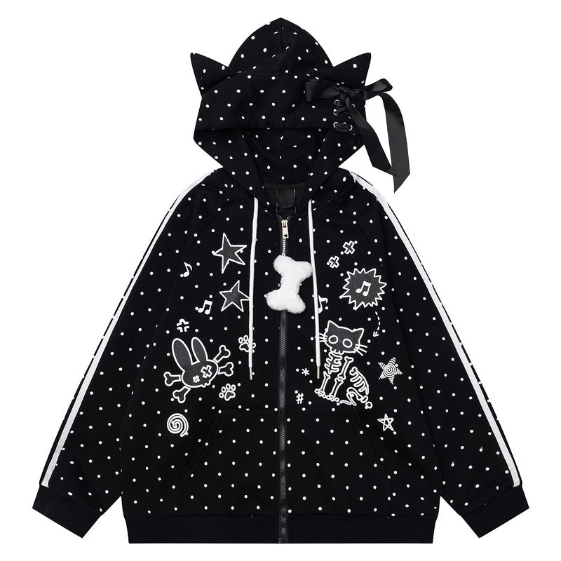 Full circle cat ear hooded zipper cardigan