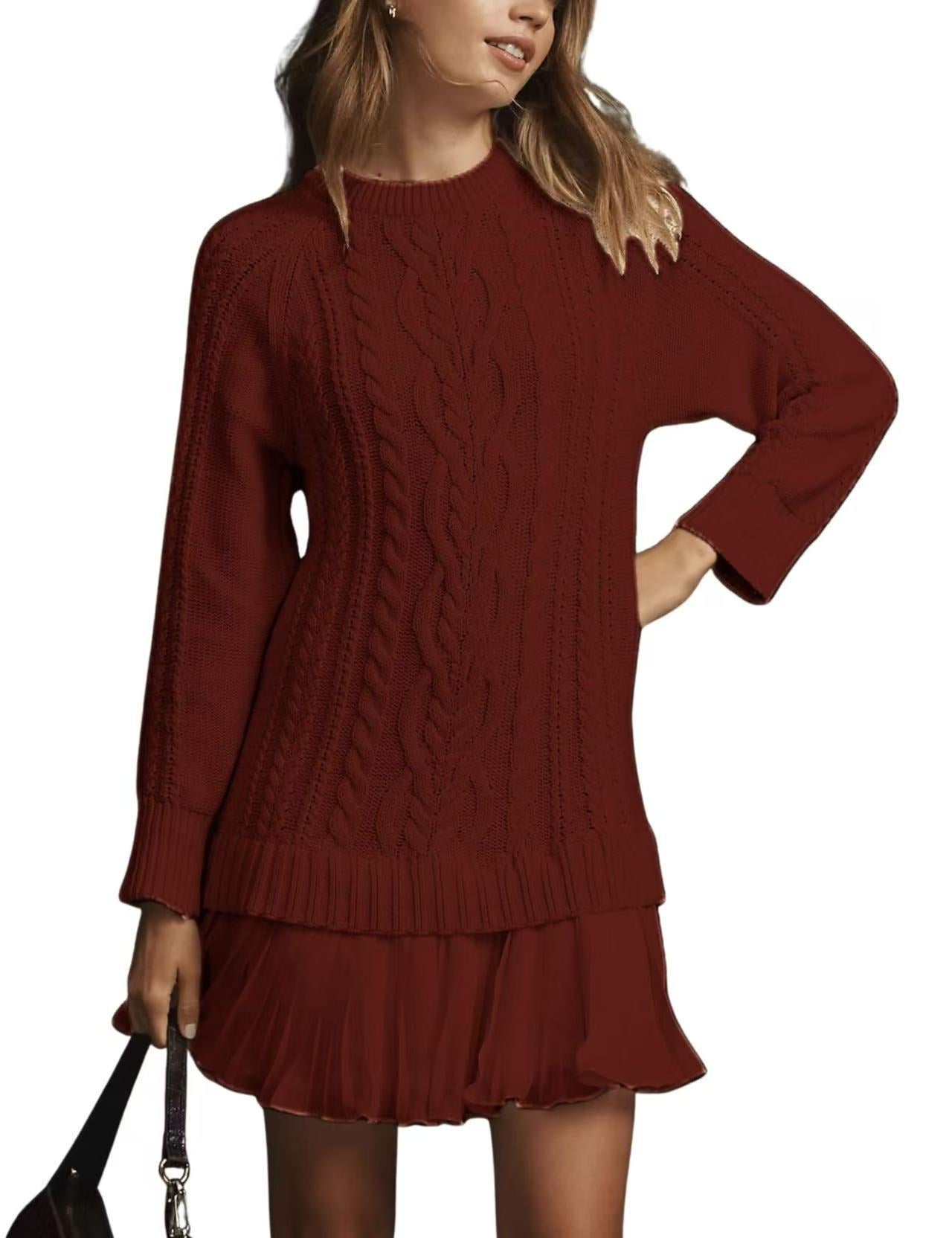 Comfortable Casual Fashion Knit Sweater with Cable Pattern for Women