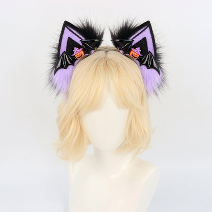 Halloween Cat Ear Headband Plush Faux Cat Ears Pumpkin Hair Accessory Lolita Live Streaming Halloween Prop
