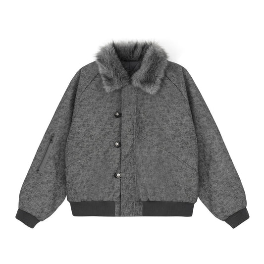 Imitation rabbit fur lapel canvas cotton jacket