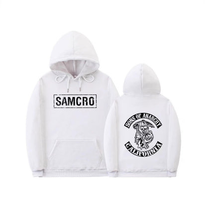 Casual Couple Pullover Fleece-Lined Hooded Sweatshirt with SAMCRO Print