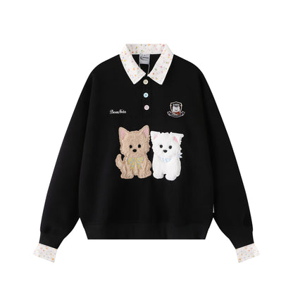 Collar puppy patch embroidered hoodie