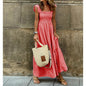 Chic Women's Patchwork Plaid Strap Dress with Elastic Waist and Flared Silhouette