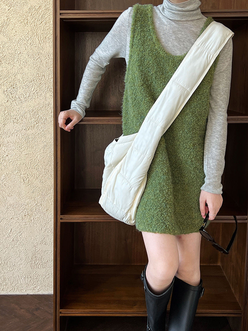U-neck Loose Slimming Layered Wool Knit Sweater Dress