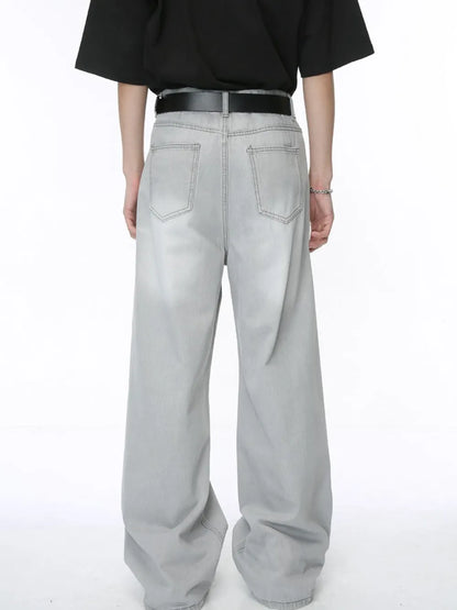 Washed Cat Whisker Straight-Leg Jeans