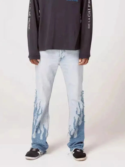 Men's Flame Pattern Patch Cargo Jeans ’