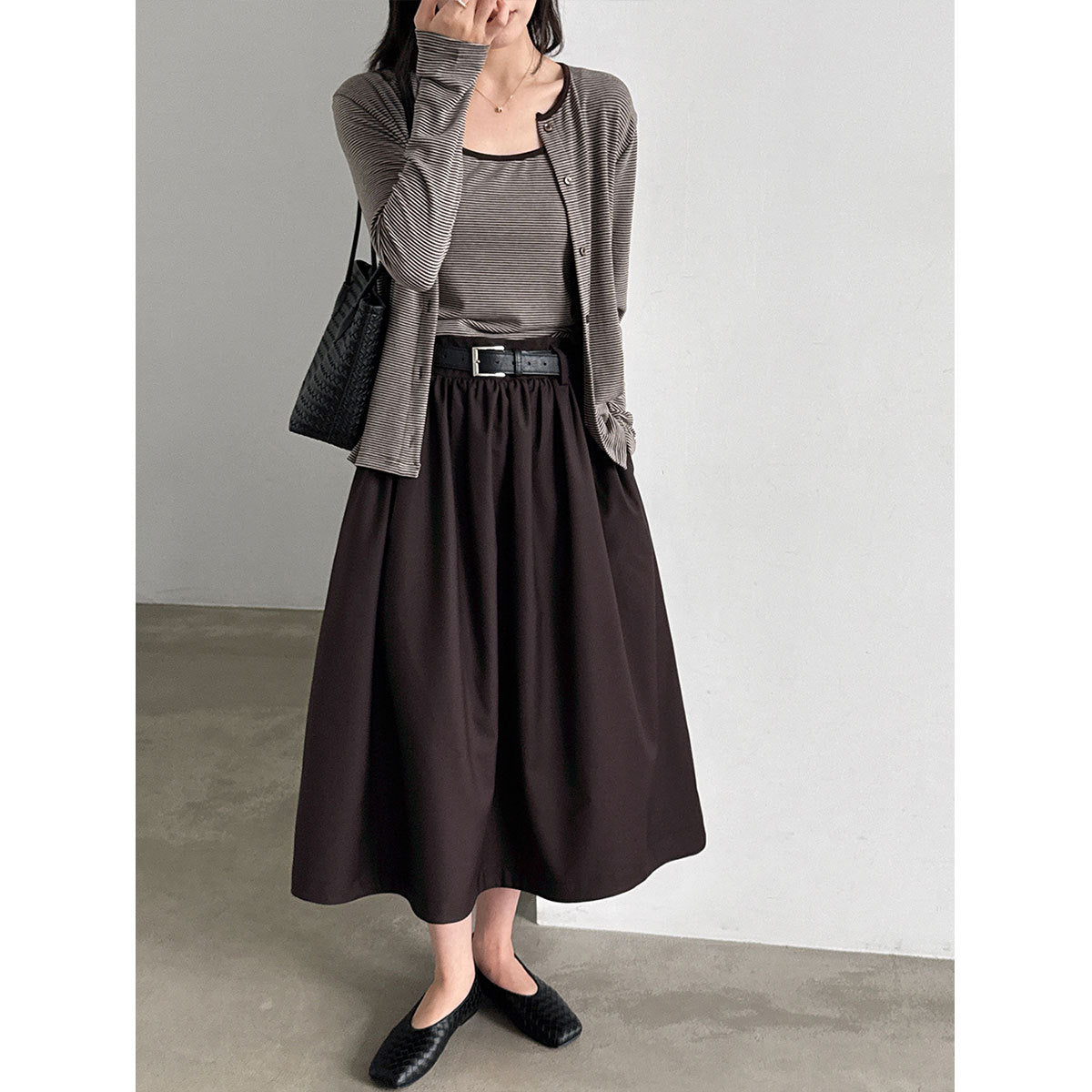 High-Waisted Pleated A-Line Maxi Skirt for Women  Hip-Hiding Slimming Commute Versatile Half Skirt