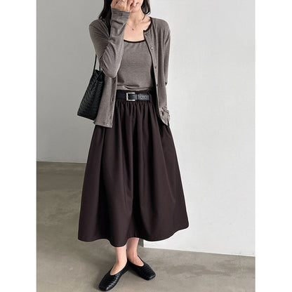 High-Waisted Pleated A-Line Maxi Skirt for Women  Hip-Hiding Slimming Commute Versatile Half Skirt