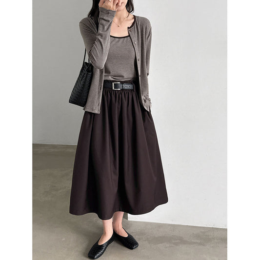High-Waisted Pleated A-Line Maxi Skirt for Women  Hip-Hiding Slimming Commute Versatile Half Skirt