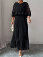 Elegant Plus Size Mesh Tulle Cape Spliced Midi Dress