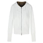 White pleated zipper hooded jacket