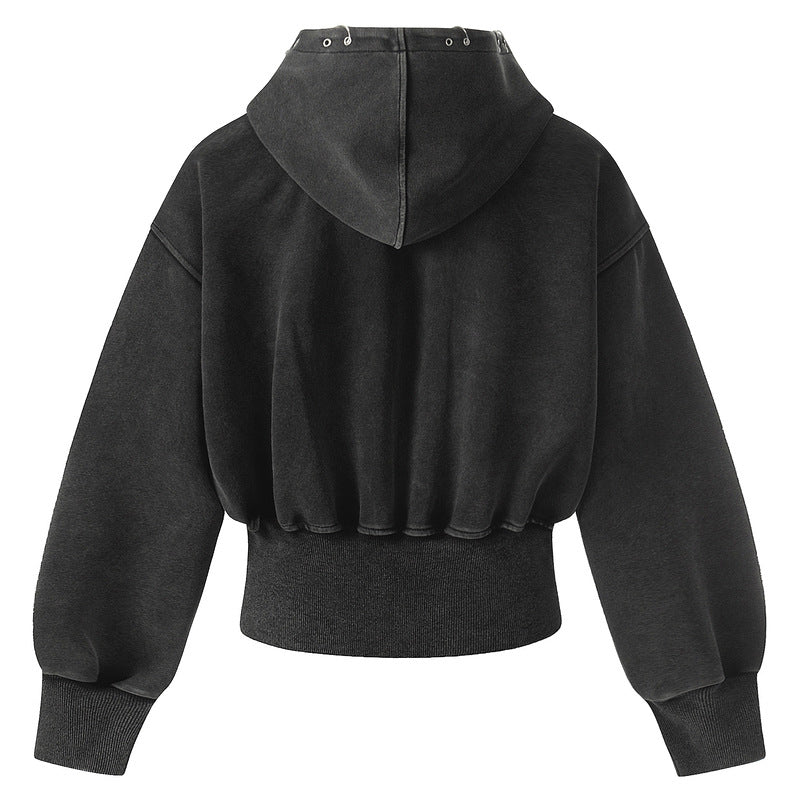 Waist hugging hooded sweatshirt for women spicy girl jacket