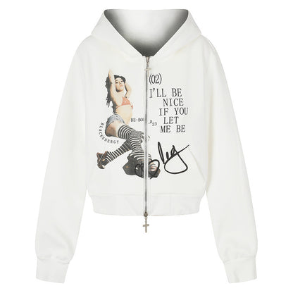 Letter printed light blue hooded jacket