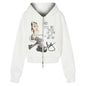Letter printed light blue hooded jacket