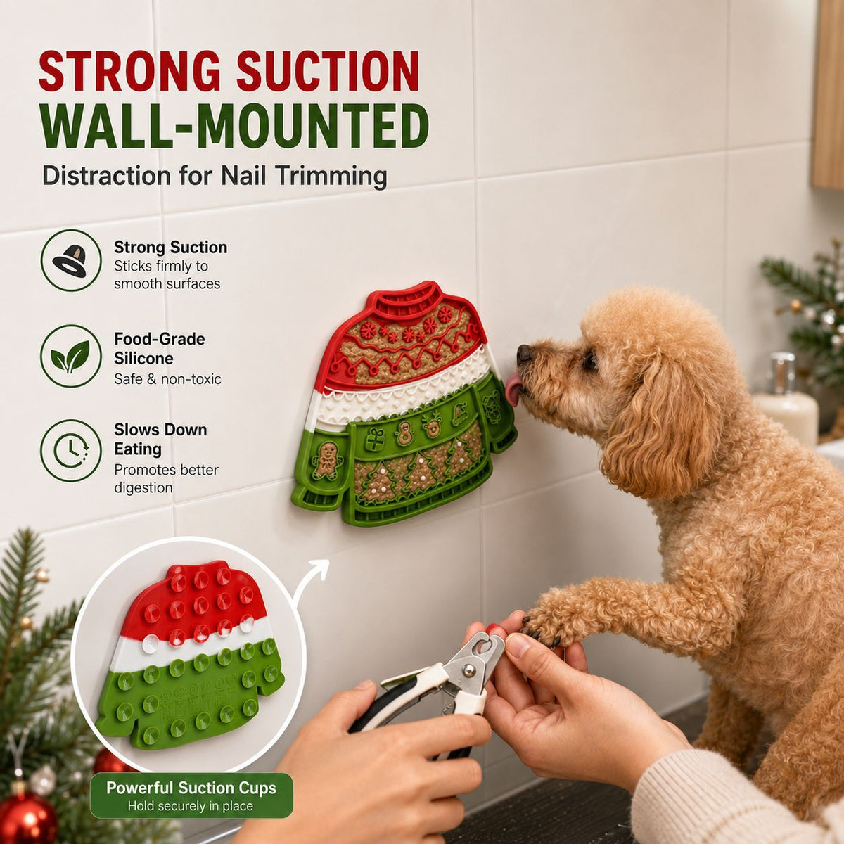 Christmas Pet Licking Mat with Silicone, Multi-Suction Cups, Non-Slip, Slow Feeding, Calming Interactive Licking Pad