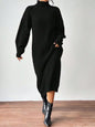 Fashionable Knit Dress for Women, Long Sleeve, High Neck, Crewneck, Solid Color, Long Length, Inner Layer Dress