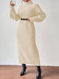 Fashionable Knit Dress for Women, Long Sleeve, High Neck, Crewneck, Solid Color, Long Length, Inner Layer Dress