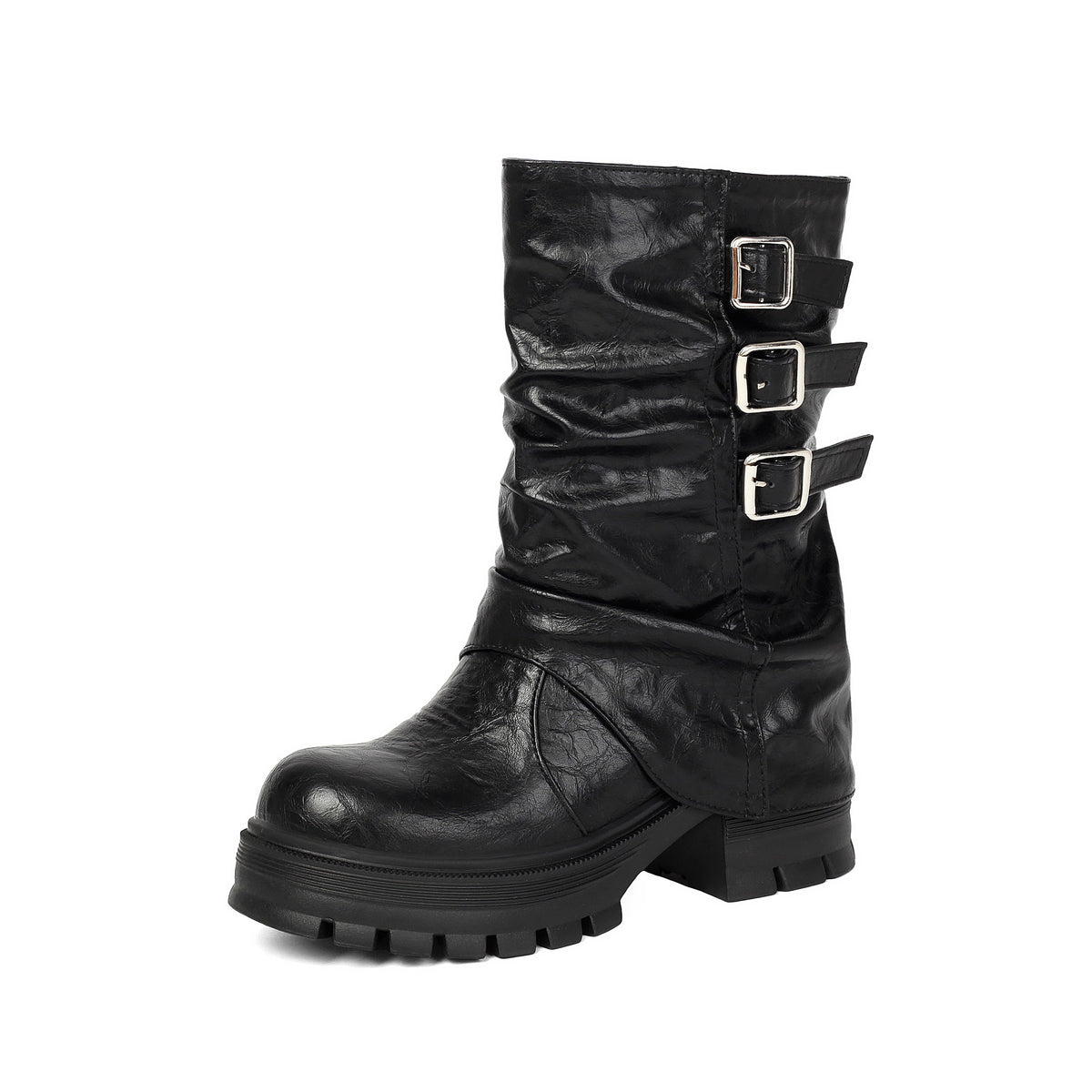 Autumn and winter thick soled high-heeled low cut women's boots with punk style leg cuffs and boots