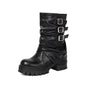 Autumn and winter thick soled high-heeled low cut women's boots with punk style leg cuffs and boots