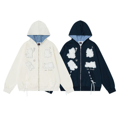 Plush puppy patch hooded sweatshirt