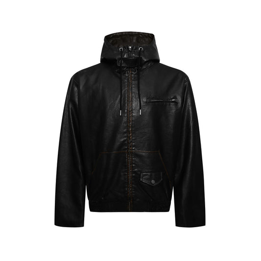 Rubbing edges to make old solid color PU leather jacket jacket
