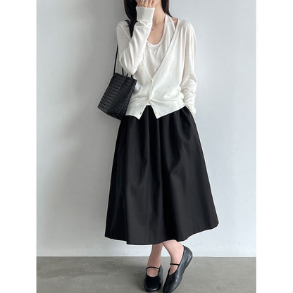 High-Waisted Pleated A-Line Maxi Skirt for Women  Hip-Hiding Slimming Commute Versatile Half Skirt