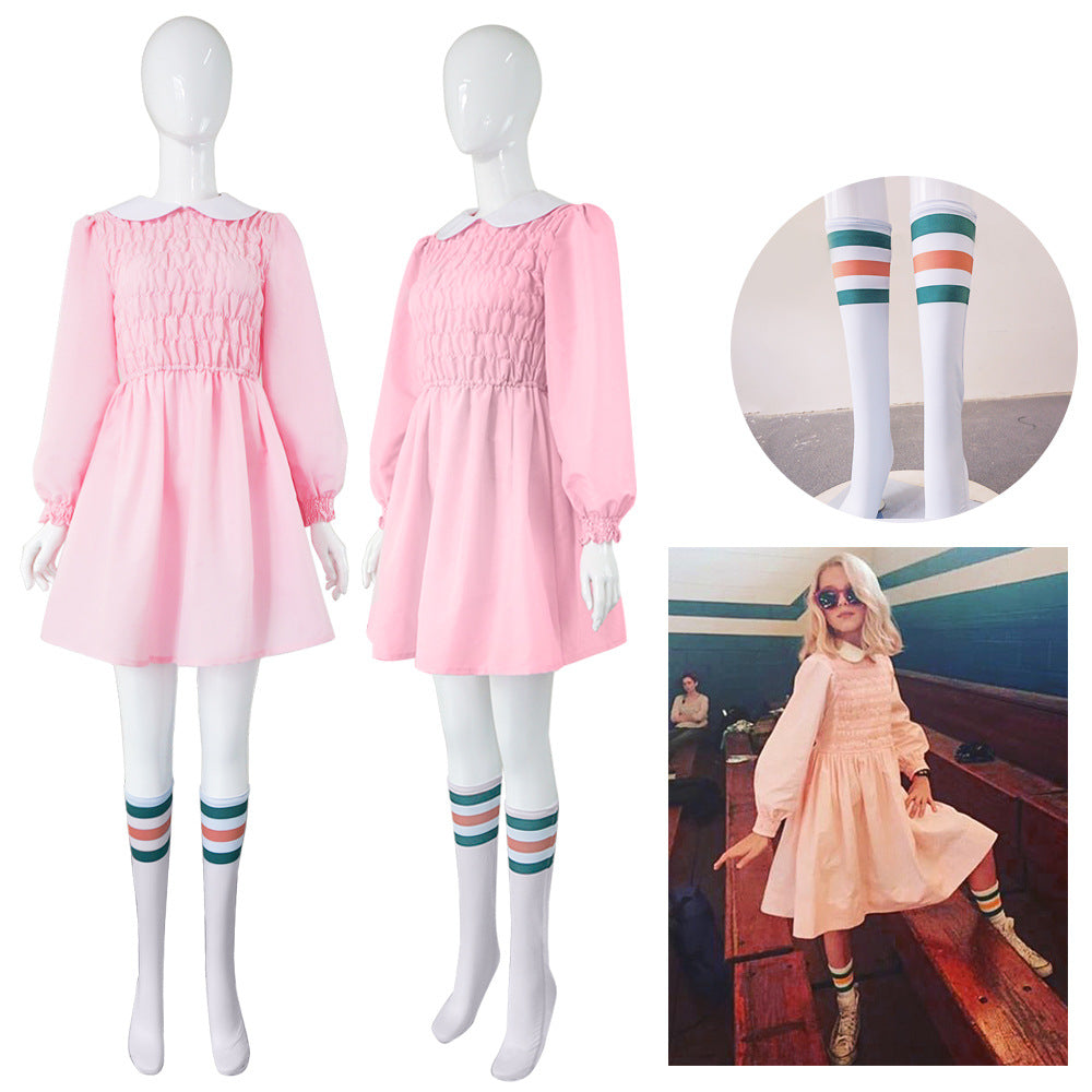 Stranger Things Cosplay Pink Dress, Eleven Cosplay Costume, Girl's Performance Dress