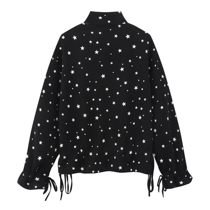 Full printed star drawstring hoodie