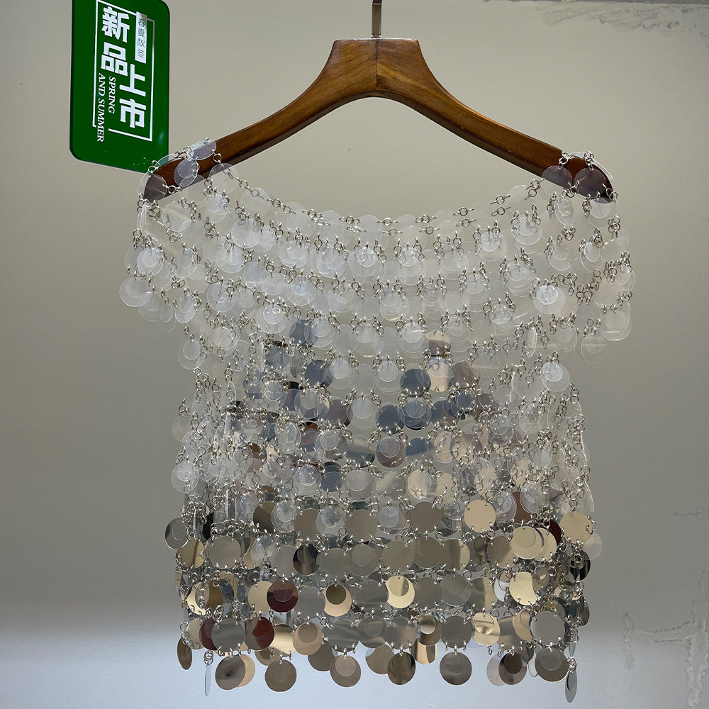 Heavy industry sequin hollow vest suspender short retro handmade performance clothing trend