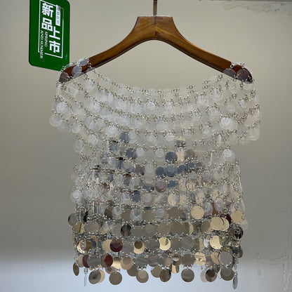 Heavy industry sequin hollow vest suspender short retro handmade performance clothing trend