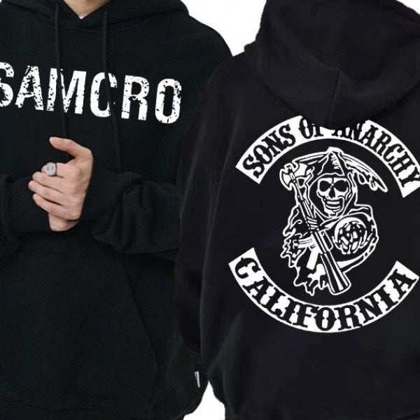Casual Couple Pullover Fleece-Lined Hooded Sweatshirt with SAMCRO Print